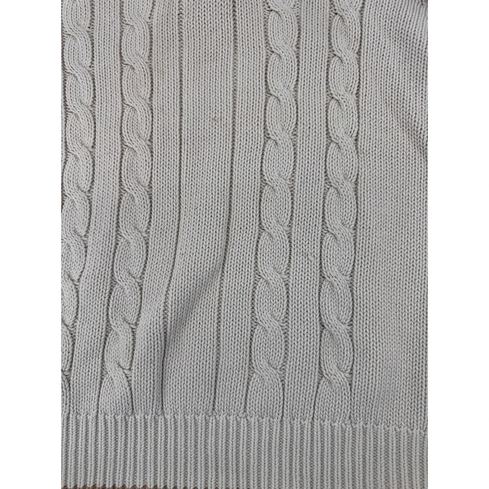 Eddie Bauer‎ Fishermans Sweater Large Mens Cable Knit Mock Neck Button Beige - Picture 3 of 15